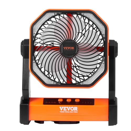 VEVOR Ventilateur Portable USB Rechargeable 219 mm avec Lumières LED Petit Ventilateur de Bureau Alimenté par Batterie Silencieux Pivotant Réglable à 4 Vitesses pour Chambre à Coucher, Voyage, Camping