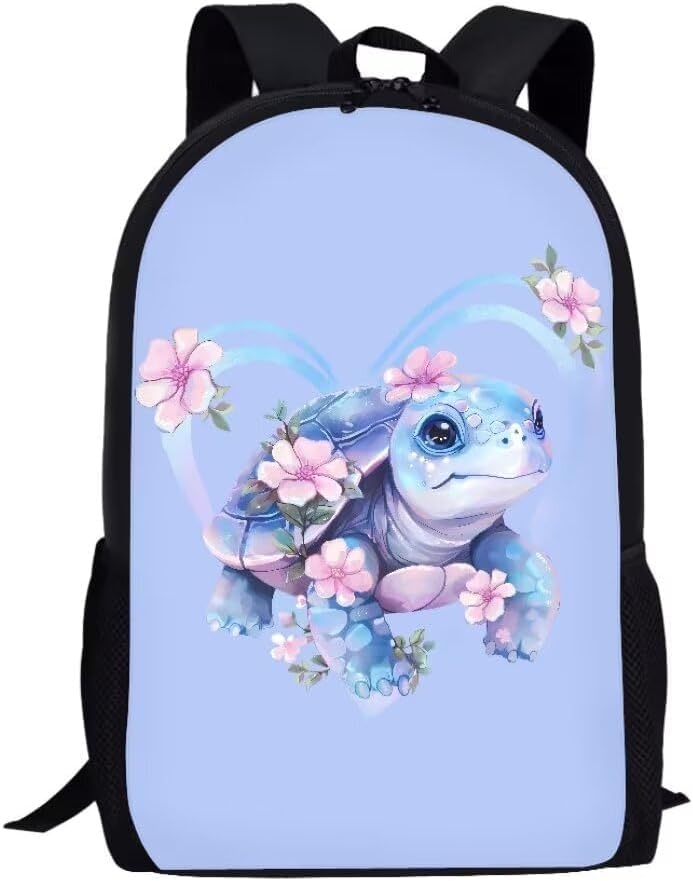 Travel Backpack Flower Turtle 17in Lightweight Casual Daypack for Business Men Women