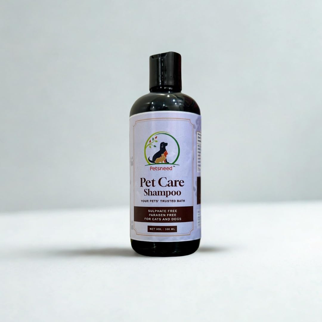 Petsneed Pet Care Shampoo - Ayurvedic Herbal Shampoo for Dogs & Cats | Sulphate & Paraben Free | Natural Neem, Aloe Vera & Bhringraj Formula | 300ml