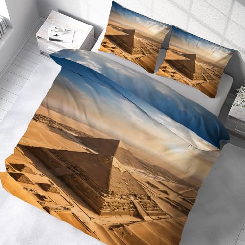 Housse de couette 220x240 Pyramides Egypte avec 2 taies d'oreiller en microfibre