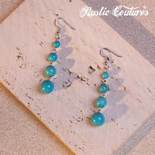 Image of Montana West Rustic Couture's Turquoise Collar Long Layered 2 Pieces Beaded Necklace Jewelry Set for Women Cowgirl Earrings RNS-1010TQ