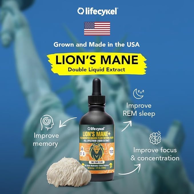 Miniatura 8 de Life Cykel - Extracto de hongo melena de león con ciruela Kakadu - Potenciador cerebral nootrópico para la memoria, la concentración y el sueño REM