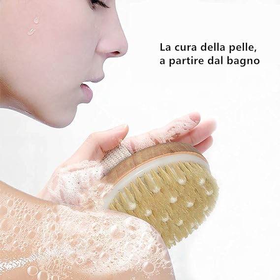 Image of KIMEE Premium Dry Body Brush for Lymphatic Drainage & Cellulite Reduction - Natural Boar Bristle Exfoliating Scrubber with Massage Nodes - Skin Tightening & Circulation Booster for Smoother, Glowing Skin