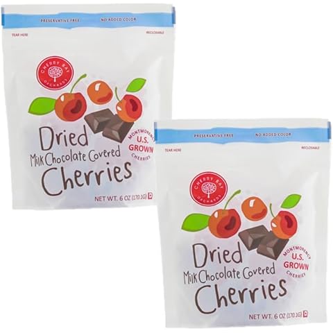 Cherry Bay Orchards Milk Chocolate Covered Cherries (2 Pack 6oz Bags, 12oz Total) - All Natural Dried Tart Cherries in a Resealable Bag - No Artificial Colors or Preservatives, Kosher Certified Cover