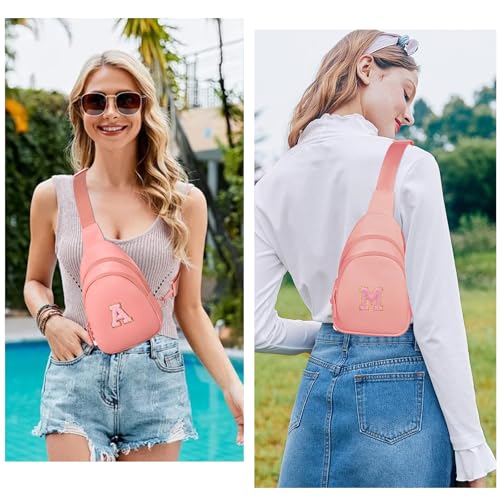 Image of Small Initial Sling Bag for Women Crossbody Bags Fanny Pack Chest Bag Purses Birthday Gift Pink, C