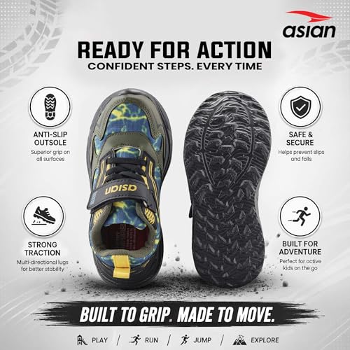 Image of ASIAN Boomer-05 Kids Sports Shoes with Velcro Strap | Lightweight Comfortable Stylish Shoes for Boys & Girls | Durable Grip Sole Casual Running Shoes