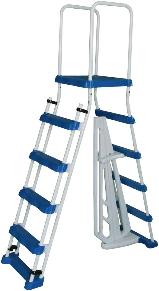 Aqua Select A-Frame Ladder with Removable Steps for Above Ground Pools | 48-inch Pool Wall Height | with Non-Slip Step Tread Risers | Top Platform and Rounded Handrails for Ease of Entry/Exit