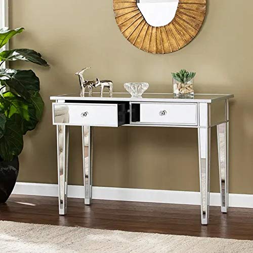 Mirrored Console Table, Silver Vanity Table with 2 Drawers, Mirrored Accent Table Side Table for Hallway Living Room, Dressing Table Mirrored Vanity Desk for Women