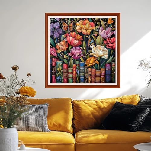 Image of Foxhool Stamped Cross Stitch Kits,11CT Printed Cross Stitch Pattern Full Embroidery Kits for Beginner Needlepoint Kits&Colorful Flower Book 18x18 inchs