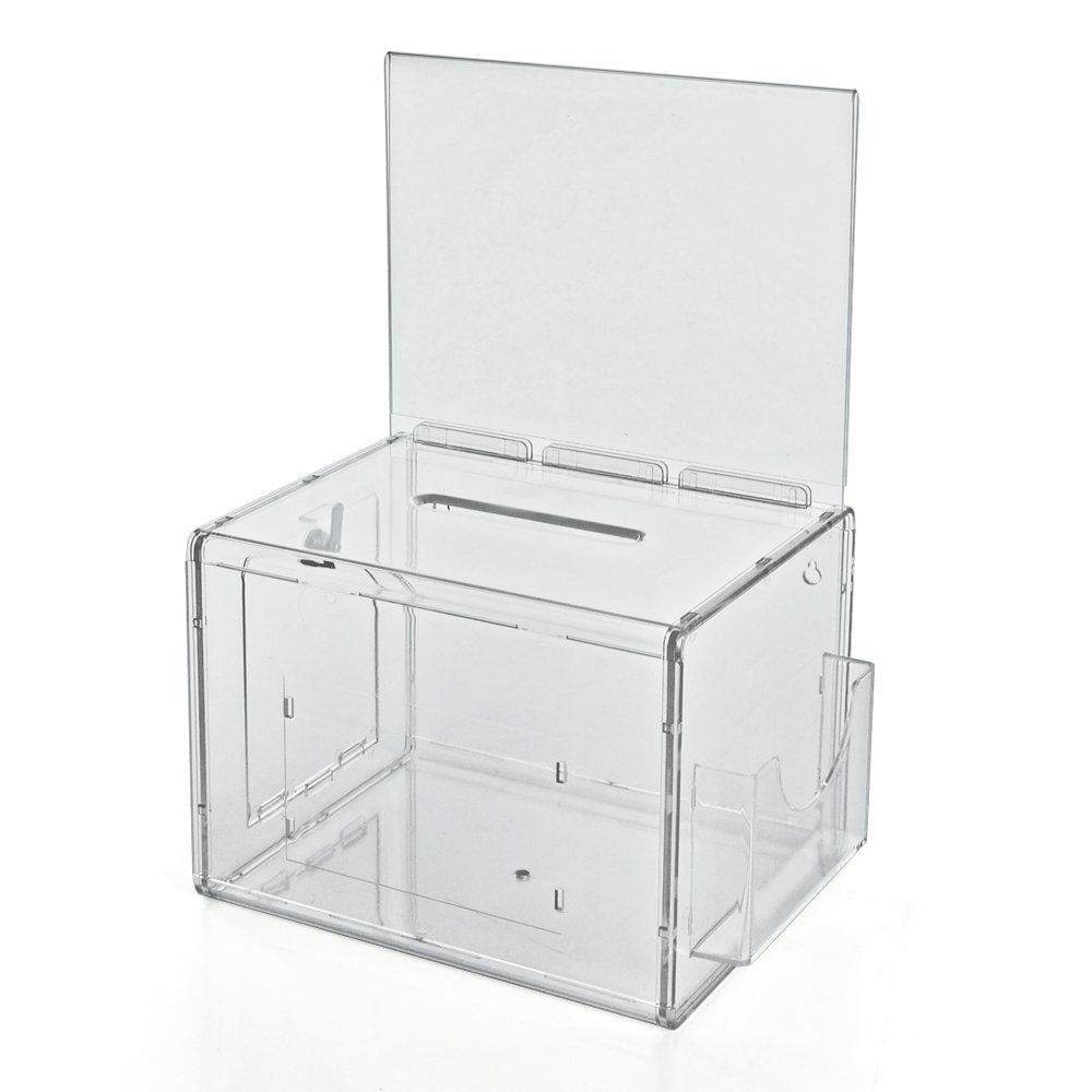 Azar Acrylic Suggestion box with Pocket, Lock and Keys, Clear