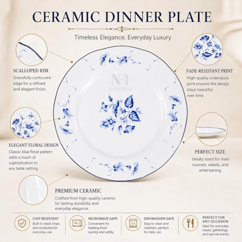 Image of NFI essentials 10 Inch Premium Ceramic Dinner Plate, Serving Plate for Main Course, Pasta, Rice, Salad & Meals, Dishwasher Safe Kitchen Dinner Plate