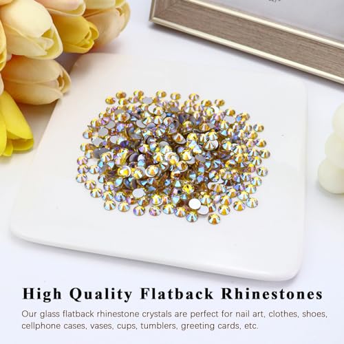 Image of 1440PCS SS6 Crystal Glass Flatback Rhinestones, Round Flat Back Crystal Gems for Nail Art and Craft Clothes, Glue Fix Diamond Stones Citrine /Lemon Yellow AB (1.9-2.0mm)