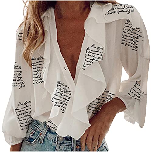 LongayS Long Sleeve Shirt for Women Casual Loose Fit Trendy Boho Blouse Top Summer Daily Floral Ruffle V Neck Chiffon Tunic Tee Gray