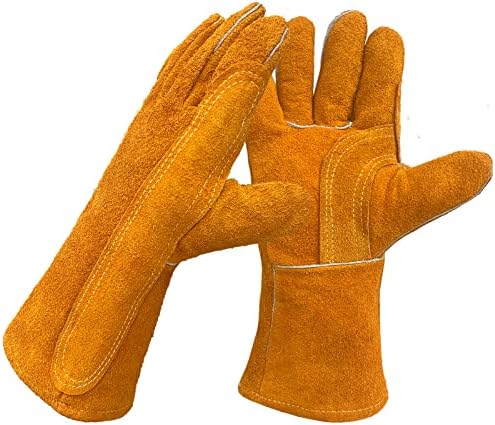 SLFC Welding Gloves Heat/Fire Resistant,14 Inches Leather Safety Work Gloves for BBQ,Oven,Tig Welder,Garden and Animal Handling