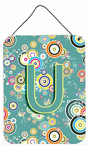 Letter U Circle Circle Teal Initial Alphabet Wall and Door Hanging Prints
