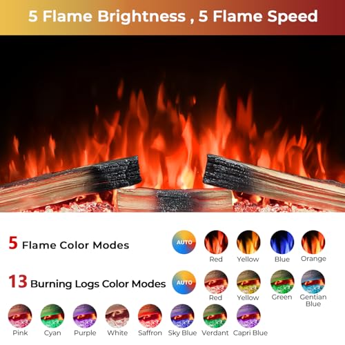 Image of R.W.FLAME 39 inch Electric Fireplace Insert, Adjustable 5 Flame Colors, Fireplace Heater 750W /1500W, 13 Log Colors, Remote Control, Timer (39 inchX27 inch)