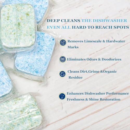 Image of Dishwasher Cleaner and Deodorizer Tablets. 18 Dishwasher Cleaner Tablets Helps Remove Limescale and Odor,For All Machines Including Heavy Duty And Septic.