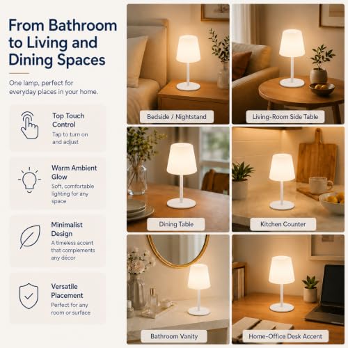 Image of IP65 Waterproof Shower Lamp, Cordless Rechargeable Table Lamp, White