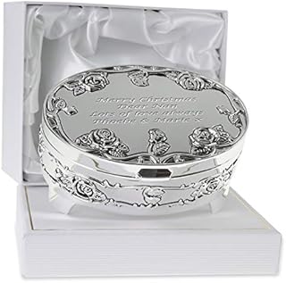 De Walden Nan Gift Engraved Silver Plated Rose Trinket Box in a Presentation Box Birthday Christmas Xmas Gifts