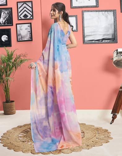 Image of SIRIL Women's Georgette Printed One Minute Saree Ready to Wear With Unstitched Blouse Piece