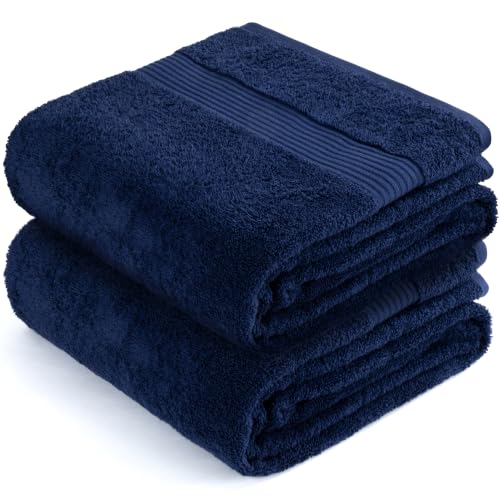 Image of Cotton Paradise 100% Cotton Turkish Towel Set, Soft Absorbent Quick Dry, 2 Piece 35x70 Bath Sheet Set, Navy Blue