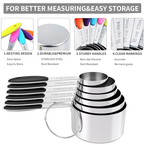 TILUCK Stainless Steel Measuring Cups and Spoons Set with Silicone Handle – Nesting Design for Space-Saving, Heavy Duty & Dishwasher Safe for Dry/Liquid Ingredients, Cooking & Baking (13) - image 4