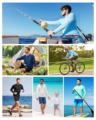 Runhit Men's UPF 50+ Sun Protection Shirts Long Sleeve UV Swim Shirt Fishing Hiking Running Rash Guard Quick Dry Lightweight 6