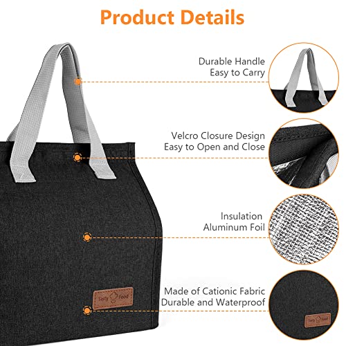 Vicloon Lunch Bag, Klein Lunchtasche, Faltbare Isoliertasche, Thermotasche mit Folienfutter, Mittagessen Tasche für Unterwegs, Arbeit, Schule, Ausflug Lebensmitteltransport - Schwarz