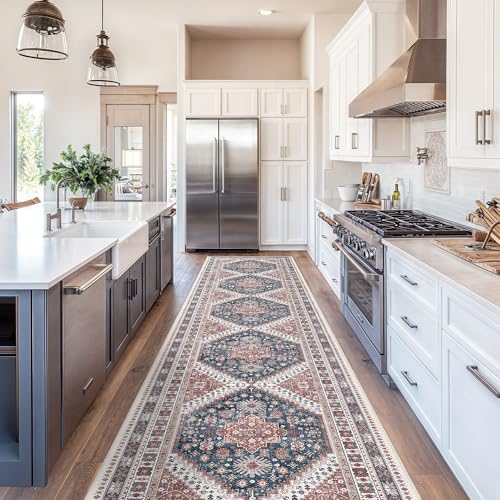 Madane Hallway Runner Rug 2'6''x12' Kitchen Runner, Non Slip Vintage Runners for Hallways Washable Kitchen Rugs Soft Low Pile 2.5x12 ft Rug Runner for Laundry Room, Entryway and Bedroom, Navy Blue