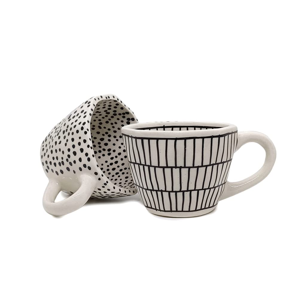 INVERT FRAGRANCES Ceramic Coffee Mugs Handcrafted Multicolor Design Set of 2 (Cross&Dots)