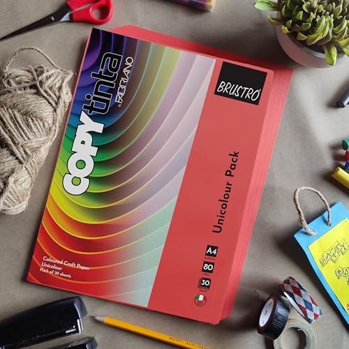 Image of BRUSTRO Copytinta Coloured Craft Paper A4 Size 80 GSM Dark Orange Shade (Arancio), 60 Sheets Pack | Double Side Colored, Ideal for Origami, Scrapbooking, Making Card, DIY Art & Craft.