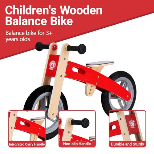 Image of Wooden Toddler Balance Bike, Kids Balance Bike for 3 Year Old with Adjustable Seat, No Pedal Toddler Bicycle for Kids 3-5 for Boys and Girls Birthday Gifts Toys