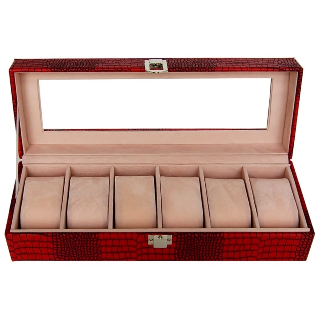 Etui na zegarek Organizer na zegarek Pudełko na zegarek Futerał do przechowywania Skórzany organizer na zegarek 6 przegródek ze szklaną pokrywką Zdejmowane poduszki Etui na zegarek Organizer w pudełku