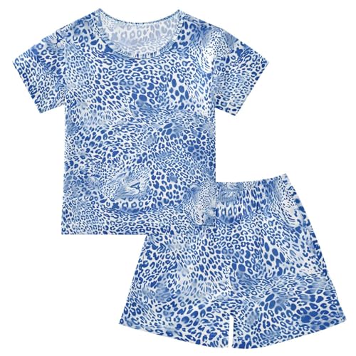 ALAZA Blue Leopard Print Animal Pajamas Short Sleeve 2 Piece Sleepwear Top and Bottom Pajama Set Unisex