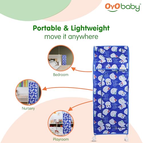 Image of OYO BABY Kids Wardrobe for Storage 5 Shelves | Heavy Duty Plastic Almirah for Baby Clothes, Toys & Books Rack | Compact Storage Organizer for Nursery /Bedroom [Cartoon Printed - Blue]