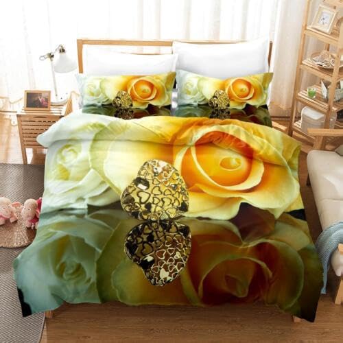 Housse de couette 140x200 en impression 3D rose jaune au tissage dense 110g/㎡