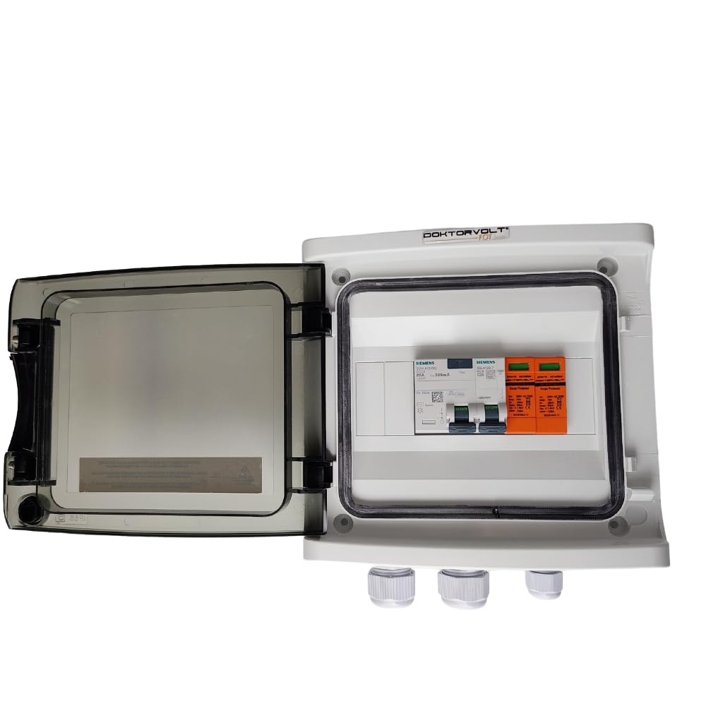 Doktorvolt Scatola di collegamento solare AC IP65 con interruttore SIEMENS LS 1P C20A, FI 25A 300mA e protezione T1/T2 PV 1000V