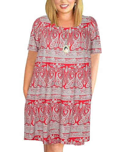Image of Kancystore Women's Plus Size Summer Dresses Short Sleeve Casual T-Shirt Swing Dress with Pockets