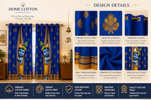 Image of Bal Krishna Digital Print Eyelet Curtain| 7Ft 1pc| Home Temple Decor