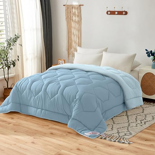 NOVOTEXTIL Edredón Cama 90 (180x260), Relleno Nórdico de Fibra 350 g/m² - Edredón Nórdico Bicolor Invierno Suave, Ligero, Reversible y Transpirable (Cielo/Azul)