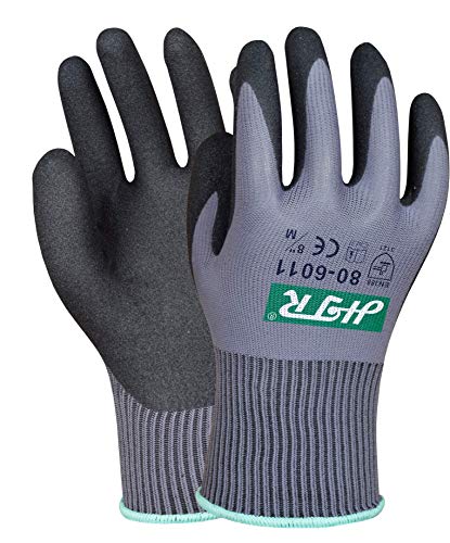 HTR 12 Pairs Medium Seamless Nylon Knitted Safety Work Gloves for Men & Women with Sandy Nitrile Coated Palm & Fingers Grip, Oil Resistant