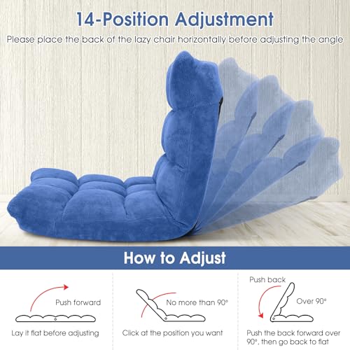 Image of Giantex Floor Chair with Back Support, 14 Adjustable Position, Padded Sleeper Bed, Couch Recliner, Gaming Floor Chairs for Adults, Meditation, Gaming Chair Floor, Blue