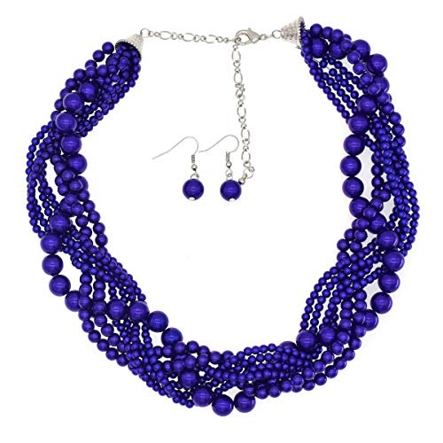 JNF Simulated Pearl Choker Necklace for Women Bridal Wedding Pearl Statement Necklace (Twisted Blue)