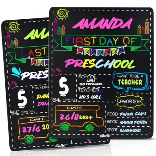 Panneaux Premier & Dernier Jour D'École Personnalisables - 2 Pièces 13x16 Pouces Tableau Noir