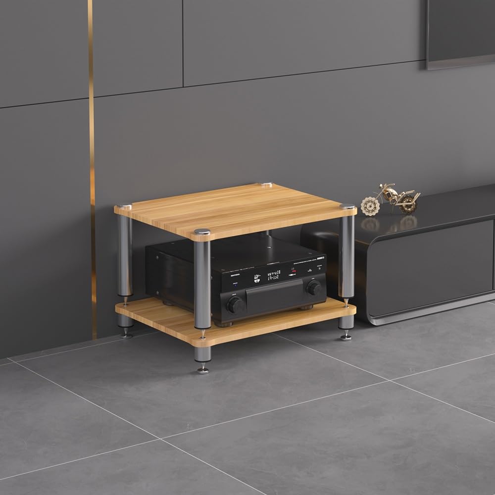 Mobiletto Stereo a 2, 3 e 4 Ripiani, Supporto per Supporti AV, Rack Audio Aperto, mobiletto per componenti, Rack HiFi, mobiletto per archiviazione multimediale, Supporto per Giradischi (Noce