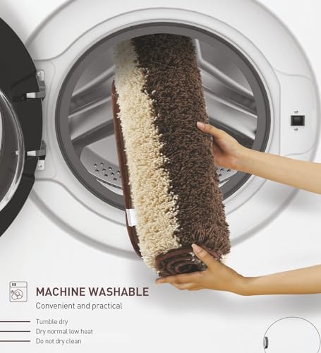 Image of Obsessions Ultra-Absorbent Quick-Dry Bath Mat | 1400 GSM Polyester | Soft, Non-Slip & Fast-Drying Bathroom Rug for Safety & Comfort | 50 x 70 cm | Chocolate and Light Beige