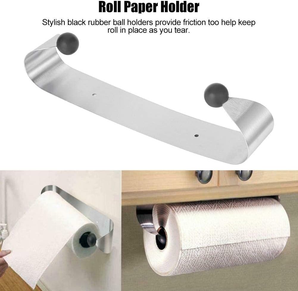Wall Mounted Paper Towel Holder Stainless Steel Roll Paper Rack for Kitchen Bathroom Under Cabinet, Black - Image 4