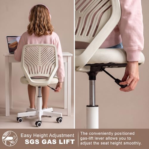 Image of DROGO Nova Ergonomic Office Chair, Armless Mesh Desk Chair with Breathable Backrest & Height Adjustable Seat, Soft Cushioned Computer Chair for Home, Study & Bedroom, 1 Year Warranty (Beige)