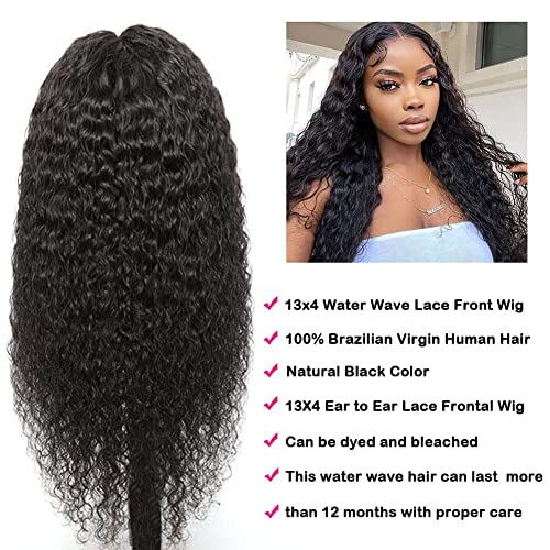 Image of Lace Front Wigs Human Hair Water Wave 13x4 Lace Frontal Wigs for Women Wet and Wavy Lace Front Wigs Deep Wave Human Hair Wigs Pre Plucked Natural Black Color 180 Density 28 Inch