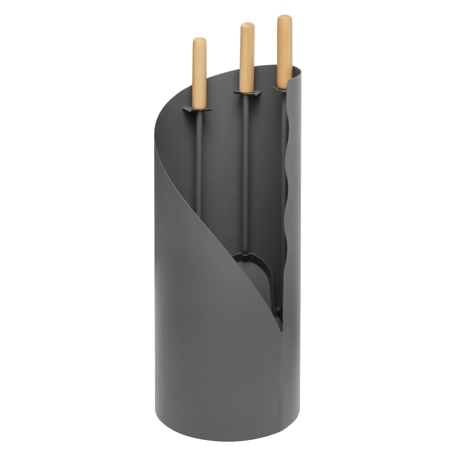 raik Kaminbesteck Otto 3-teilige Kamingarnitur aus Besen Schaufel Schürhaken im Ständer 64 cm Holzgriffe Stahl Grau für Kaminöfen, Feuerstelle, Küchenherd Kaminpflege